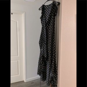 Vici navy and cream polka dotted maxi wrap dress